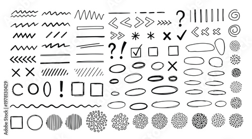 Fotografija Collection of various black line art shapes and symbols for design