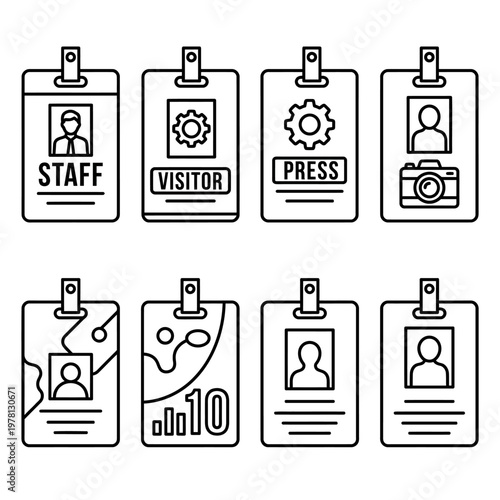 Identification Badges Set Line Art