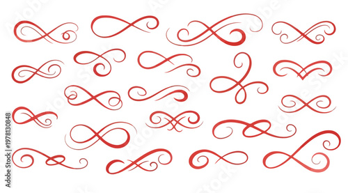 Collection of red swirly decorative elements