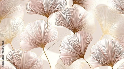 Elegant seamless luxury minimalist pattern featuring ginkgo leaves