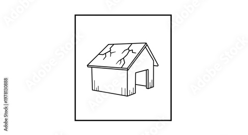 Dilapidated Dog House with Cracked Roof, Abandoned Shelter Icon