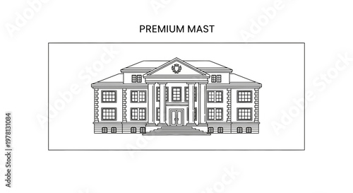 Elegant Classical Building Facade with Columns and Pediment - Architectural Drawing