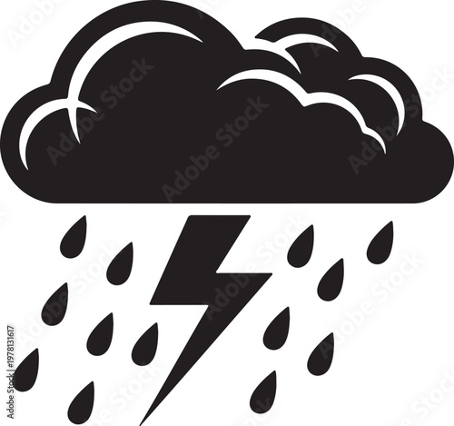 Weather, stormy icons, rain cloud, lightning bolt, precipitation symbols isolated on Transparent Background