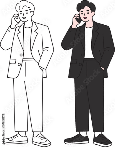 Stylish Young Man Talking on Phone Cartoon Illustration