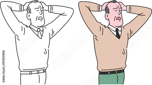 Worried Middle Aged Man Cartoon Illustration