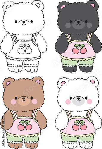 Cute White Bear in Cherry Pajamas Cartoon Illustration
