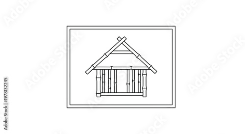 Bamboo Hut Outline Icon: Traditional Asian Architecture, Simple Dwelling, Rustic Shelter