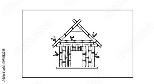 Bamboo Hut Structure Outline, Traditional Asian Architecture, Simple Design