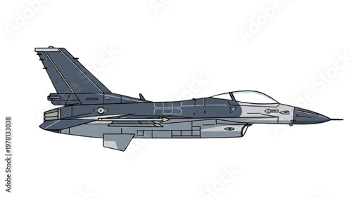 Vector CAD drawing of a military fighter jet in flight