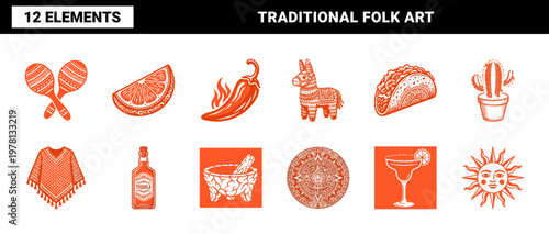 Mexican Fiesta Folk Art Decorative Asset Set