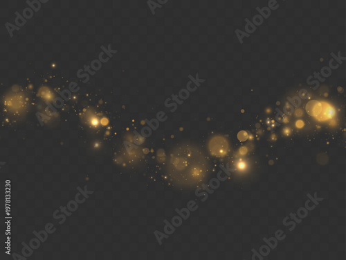 Golden sparkles drift through soft glowing haze space. Light particles form elegant abstract festive background. Ideal for luxury design composition work.
