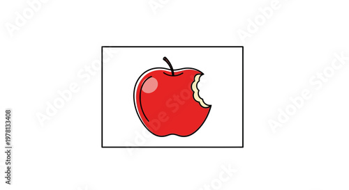 Bitten Red Apple with Stem on White Background