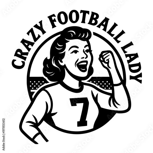 Crazy Football Lady SVG, Funny Football Mom Shirt Design, Game Day Fan Graphic, Sports Lover PNG, Retro Woman Football Clipart