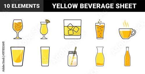 Yellow Beverage and Soda Glassware Asset Set