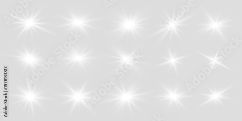 Canvas Print Radiant star set PNG flare shines with crisp white beams in dark space