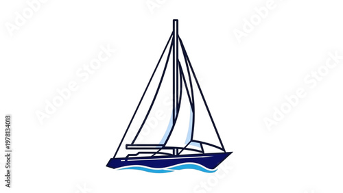 Sailboat vector CAD illustration of a boat sailing on water