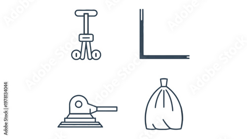 Industrial Toolkit Essentials: A collection of meticulously crafted line art icons showcasing the fundamental tools essential for diverse industrial and professional applications.