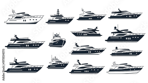Vector CAD designs of various luxury yachts and boats in different styles
