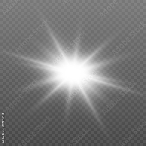 Radiant star light explodes with clean sharp beams. Floating glitter particles enhance bright glowing center. Perfect for elegant festive design.