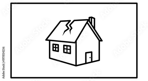 Cracked House Roof Icon Symbolizing Damage, Repair, and Home Insurance