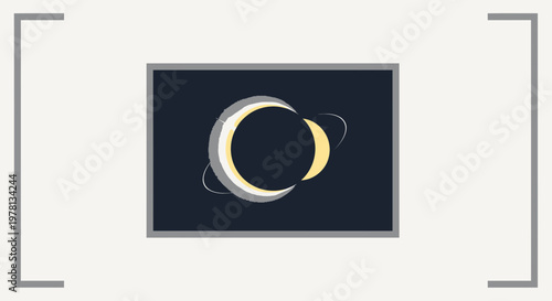 Abstract Cosmic Celestial Body with Rings and Orbiting Moon, Dark Space Background