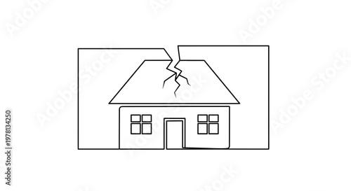 Cracked House Roof Symbolizing Damage, Disaster, or Financial Ruin