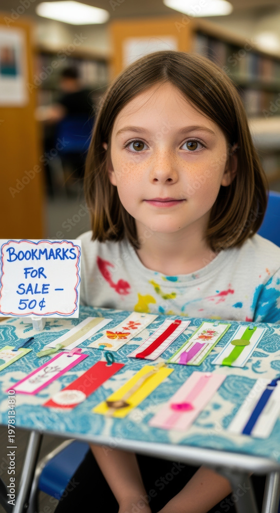 Fototapeta premium Young Entrepreneur: Creative Girl Sells Handmade Bookmarks