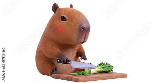 Cute Capybara Cooking and Chopping Vegetables