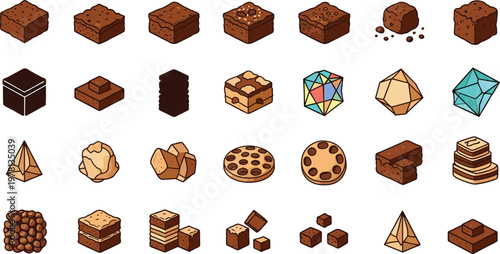 Chocolate Brownie Vector Set Collection with Sweet Dessert and Bakery Icons
