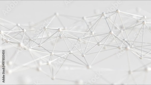 White geometric nodes connected by thin lines in minimal style on a pale background, concept of digital connection and communication