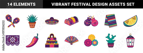 Day of the Dead folk art elements set.