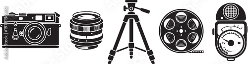 Vintage film camera and vintage photo equipment for August world photography day