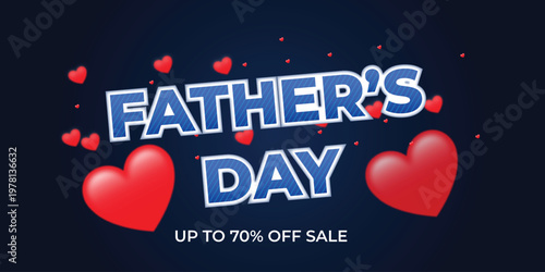 Father's day sale promotion hearts and vibrant text on dark background