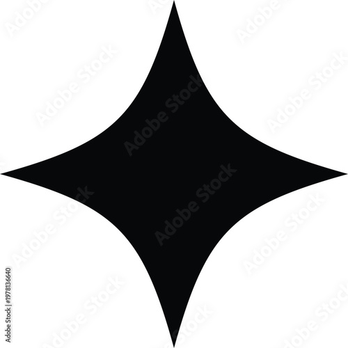 Very deeply curved four pointed black magic star silhouette for shining night sky vector design isolated
