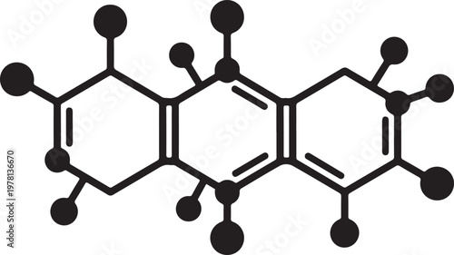 Abstract molecular structure black icon chemical bond vector illustration on transparent background scientific biotechnology research concept for lab experimentation