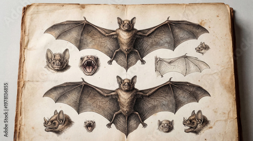 Vintage Scientific Bat Anatomy Illustration
