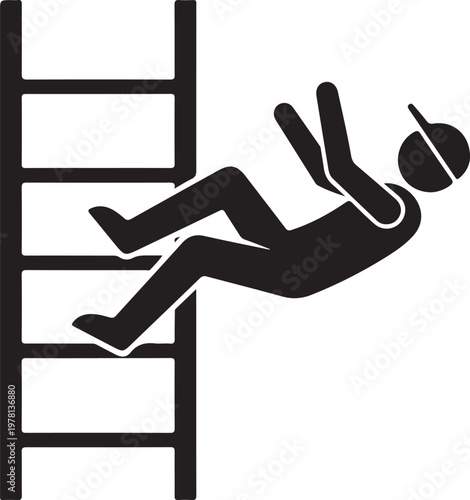 Construction worker falling off ladder accident icon depicting workplace hazard safety risk and falling from height danger silhouette symbol on checkered background
