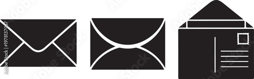 Envelope icons collection black mail symbols for post services and email communication correspondence business letters isolated on transparent background vector design