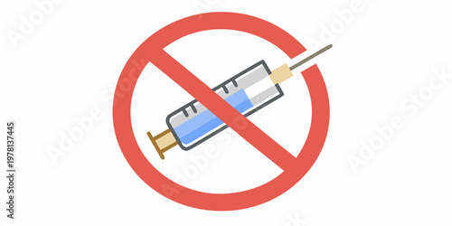 No vaccines a syringe is crossed out with a red prohibition sign