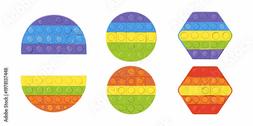 Colorful pop it fidget toys shaped like easter eggs arranged in rows