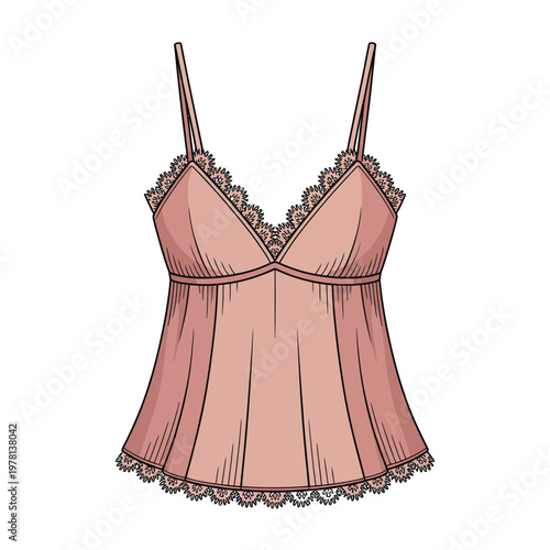 A pink camisole with lace trim on a white background