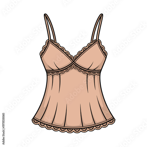 A beautiful peach-colored camisole with lace trim on a white background