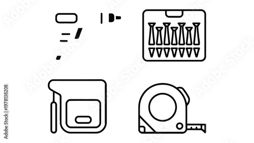 Essential Tools for Precision: An array of fundamental tools, including a screwdriver, screwdriver set, tape measure, and staple gun, are artfully arranged.