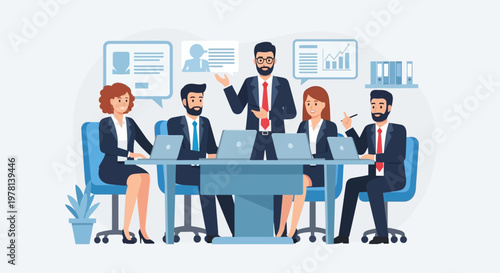 Business people sitting at office table.