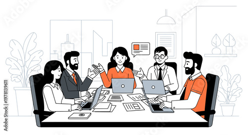 Business people sitting at office table.