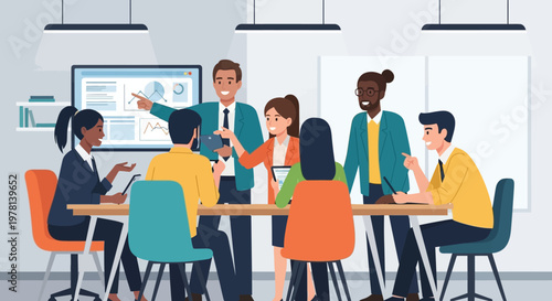 Diverse group of business people meeting.