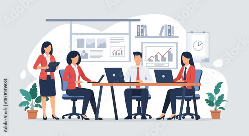 Business people working at office desk.
