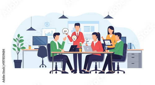 Business people working at office desk.