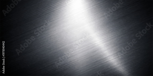 Industrial brushed metal plate texture featuring a polished silver stainless steel surface with a smooth light reflection and a gray metallic pattern suitable for a sleek material wallpaper