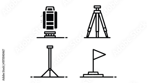 Surveying Tools Illustration: A comprehensive illustration of essential surveying tools, showcasing the instruments used to measure and map the earth's surface with precision.